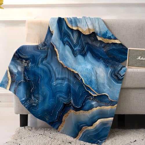 Navy Blue Gold Ombre Marble Throw Blanket Fleece Blanket for Couch, Abstract Modern Style Soft Microfiber Fuzzy Cozy Lightweight Blankets for Home Bed Sofa All Season 60 x 80 Inch by Zadaling - Image 3