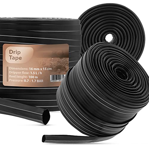 Instalguru Cinta de riego de 16 mm x 15 cm, 100 m, riego por goteo, tubería de agua agrícola, negro ajustable