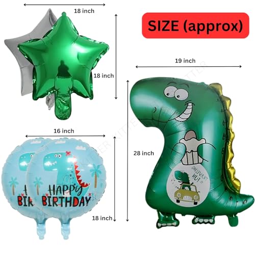 Image of KITTER (Pack Of 5) Balloons Dino King Theme Happy Birthday Balloon Set, Dinosaur Birthday Balloons, Dinosaur Theme Decoration Set (Foil) | 5 Pc Dinosaur Balloon Set for Kids Birthday Party, Multicolor