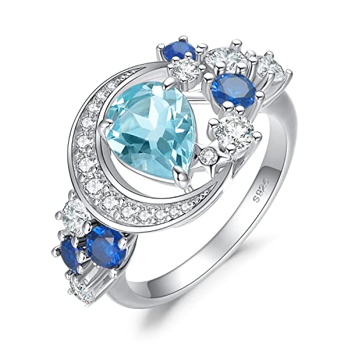 JewelryPalace 6.8ct Poire Bague Lune Etoile Pierre Naturelle Topaze Bleu Ciel en Argent 925 Femme,...
