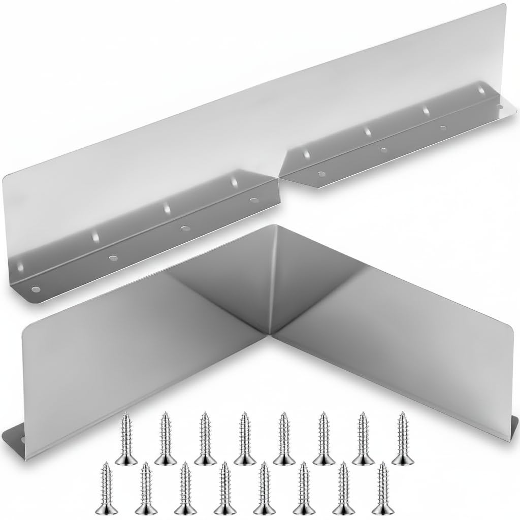 Photo 1 of 2 Pcs Gutter Valley Splash Guard, Roofing Gutter Guard with Screws, Foldable Rainwater Rain Gutter Diverter for House Residential Flat Shingle Roofs Corner