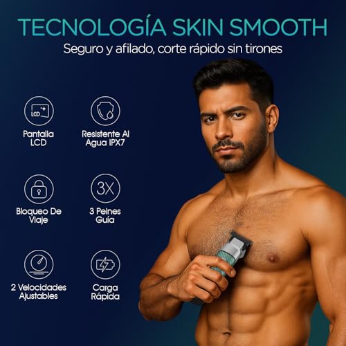 VOYOR Afeitadora Corporal Masculina, Impermeable Depilador corporal para Barba, Axilas, Pecho, Piernas y Genitales,Recarga USB,Recortadora de vello corporal para hombres,3 Peines HT310 (Verde) - imagen 2