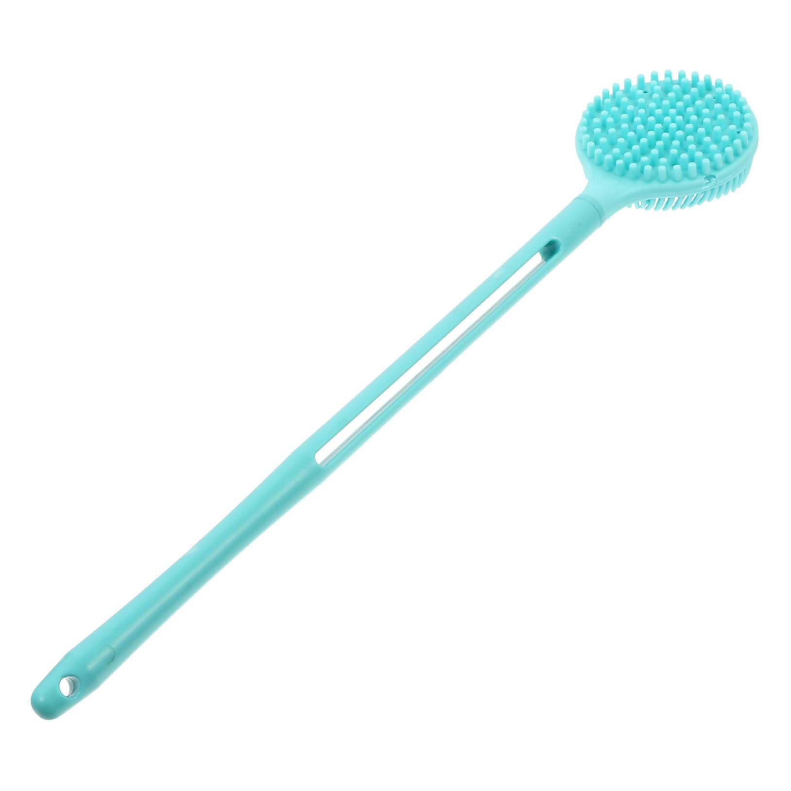 TOVINANNA Portable Long Handle Silicone Skin Massager Brush for Body Cleansing Double Sided Rubbing Tool for Back Legs and Feet Ergonomic Design for Relaxing Bath Experience