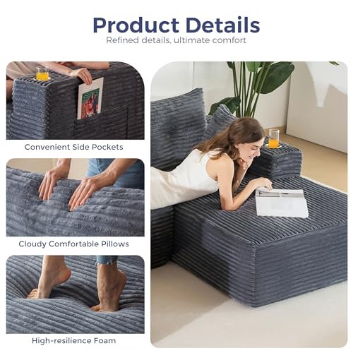 Image of MAXYOYO Modular Sectional Couch with L-Shape Chaise and Loveseat, Modern Boneless Couch for Living Room, Oversized Sofa with Deep Seat, No Assembly Required, Dark Grey