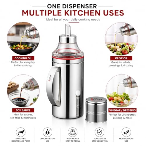 Image of Stainless Steel Oil Dispenser for Kitchen | 1 Litre | No Spilling Return Ventilation Hole | Dust-Proof Cap | Anti-Leak Design | Easy Clean Wide Mouth Oil Bottle for Cooking
