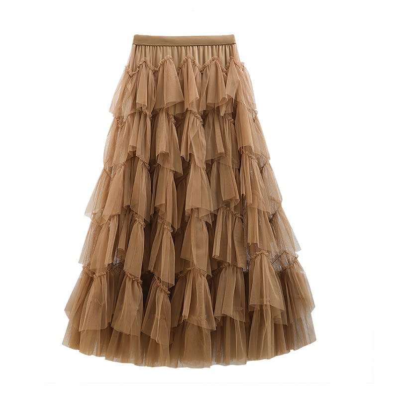 Jupe plissée en tulle premium multicouche à taille haute élastique fluide Dninmim