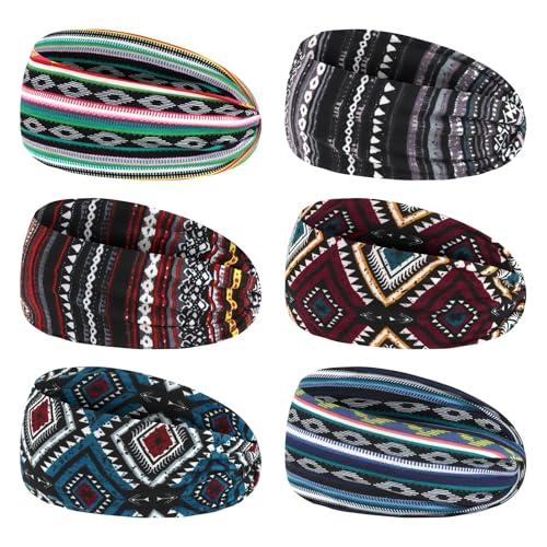 Image of YARIEW 6Pcs Headbands Paisley Bandanas Head Bands Sweat Band Hair Wrap Headwrap Fashion Boho Wide Thick Workout Yoga Elastic Headbands Mens Cooling Running Sports Headband Sweatbands for Women and Men