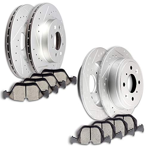 Image of [SCITOO Brake Kits] - (4) Front and Rear Drilled and Slotted Brake Rotors (8) Ceramic Pads for 1999-2000 for Honda Civic | Fit For Honda For Civic 1999-2000