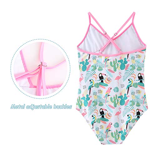 Big Girls One Piece Swimsuits Hawaiian Ruffle Bathing Suit for Kids Floral Swimwear Tropical Birds Size 14/12-143