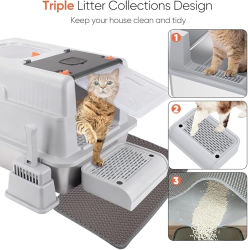 Arenero de Acero Inoxidable XXXL con Tapa para Gatos Grandes miniatura 5