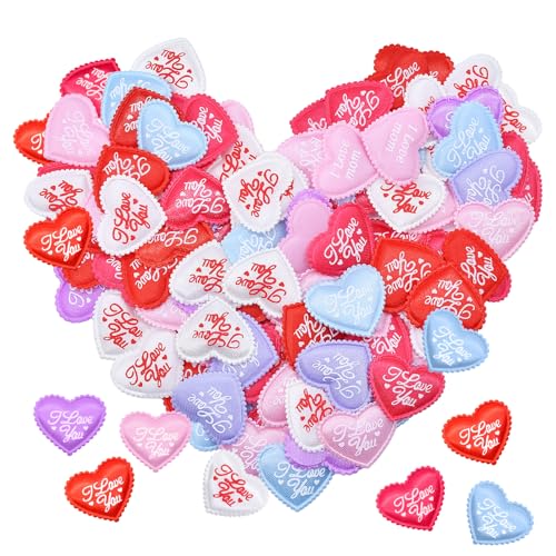 Image of 200 Pieces 1.4 Inch Multicolor inchI Love You inch Fabric Heart Confetti Table Decorations - Red, Pink, Purple, and Blue Scatter Crafts for Valentine's Day, Weddings, Anniversaries, Romantic Party Favors