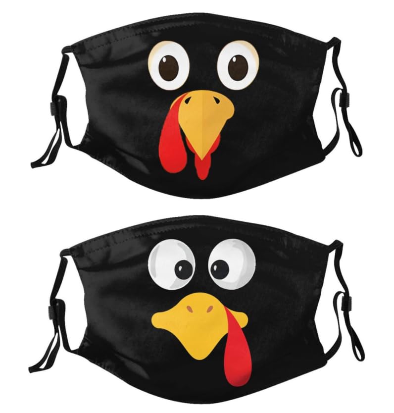 2Pcs Thanksgiving Turkey Face Mask Breathable Adjustable Cloth Balaclavas Mask With 4 Filters For Men Women