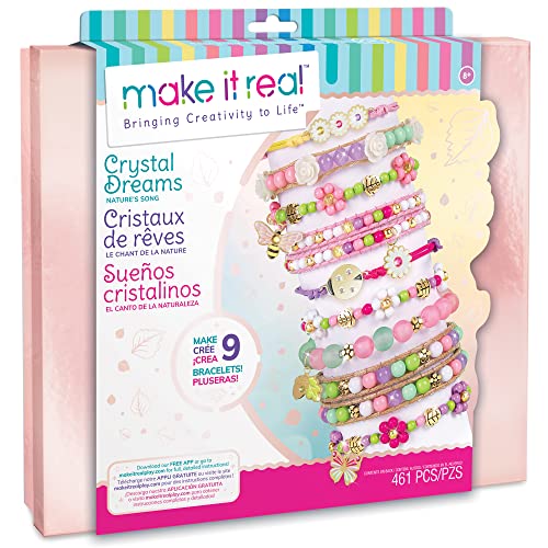 Make It Real Crystal Dreams Nature Song|Create 9 Unique Charm Bracelets, 461 Pieces, Green Pink & Purple, All-in-One, DIY Charm & Bead Jewelry Kit|Arts & Crafts for Girls|Kids Ages 8+|Made in India