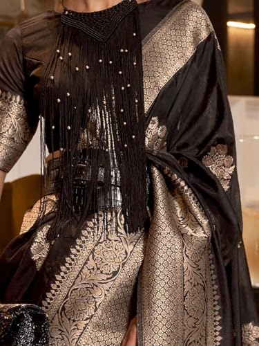 Image of SWORNOF Women's Woven Khadi Georgette Silk Saree With Unstitched Blouse Piece