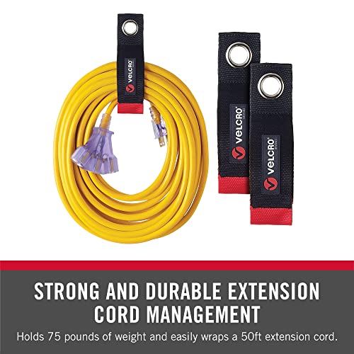 Image of VELCRO Brand EASY HANG Extension Cord Organizer - Declutter Fast, Hang Smarter - Valentines Day Gift for Him - Heavy Duty 75 lb Hold, 2 Pack, Medium 14 in, Black Straps Fit 25-50 ft cords