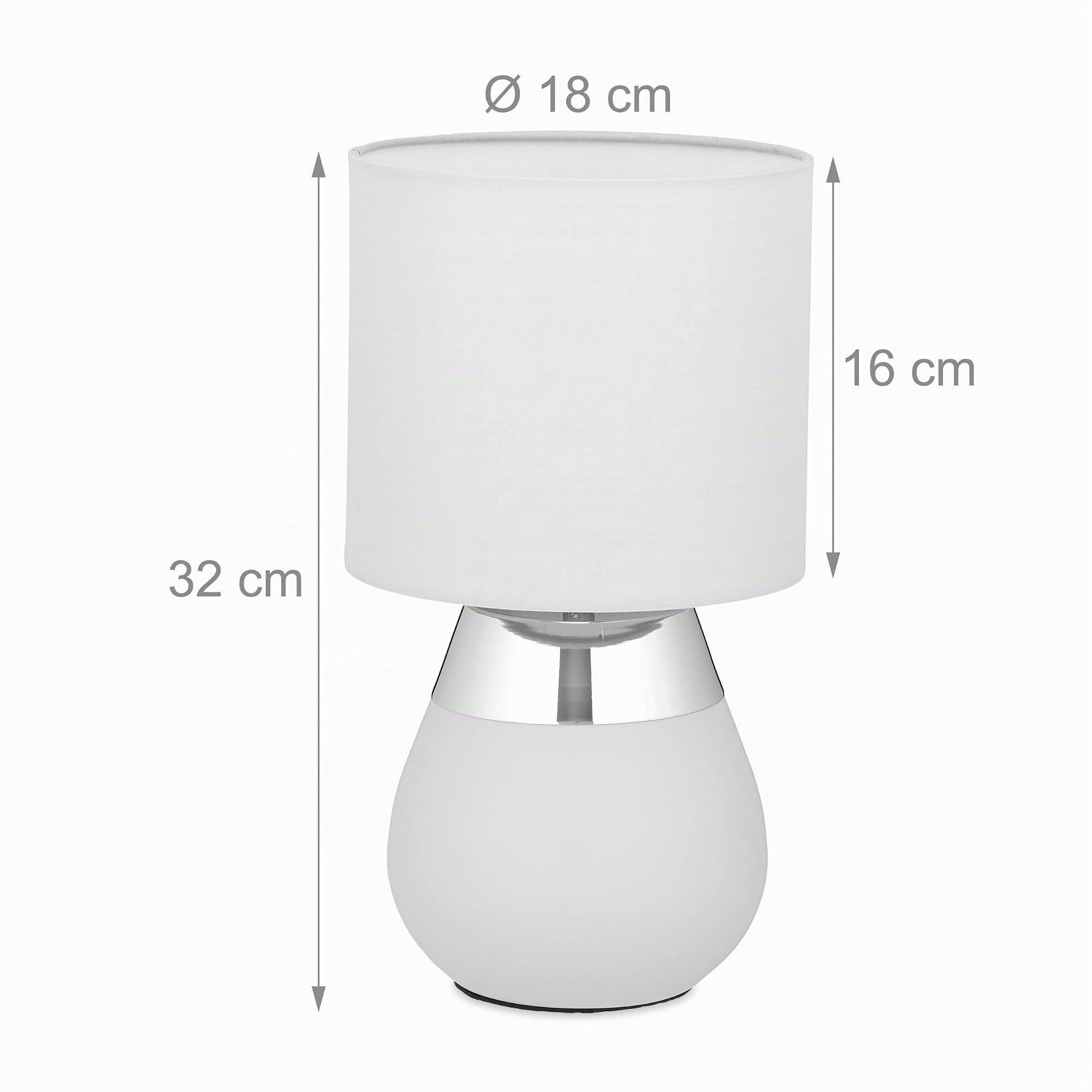 Relaxdays Tischlampe, 2er Set, Metallfuß, Stoffschirm, E14, H x D: 32 x 18 cm, Nachttischlampe mit Kabel, grau/Silber