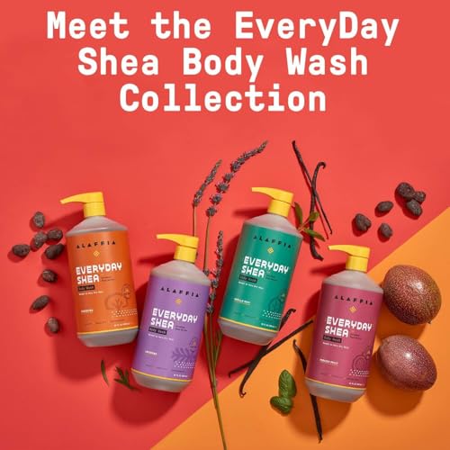 Image of Alaffia Body Wash, Everyday Shea, Unscented 4-Pack - Gentle Skin Cleanser, Shower Gel for Normal to Very Dry Skin, 32 Oz Ea