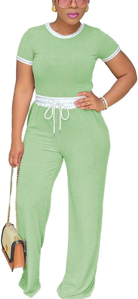 HTD Womens 2 Piece Outfits Casual Sweatsuits Set Short Sleeve Matching Sets Tracksuit