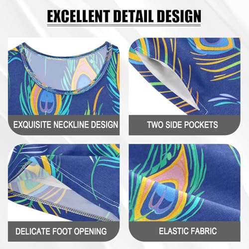 senya Short Sleeve Pajamas Sets Summer Cotton Sleepwear Peacock Feathers Blue Background4