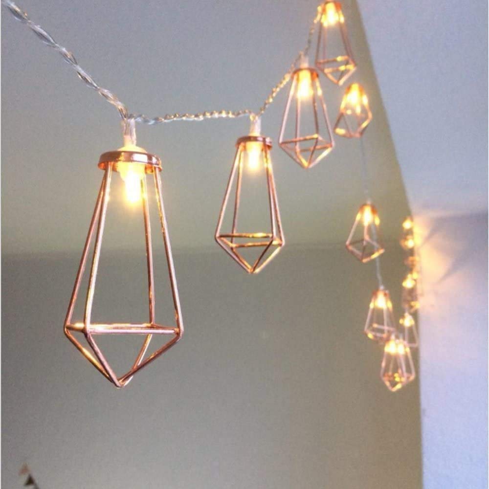 HULX Geometric String Lights, 3M 20LED Metal Fairy String Lights Geometric Rose Gold Metal Fairy Lights Battery Operated Fairy Lights (Drop)