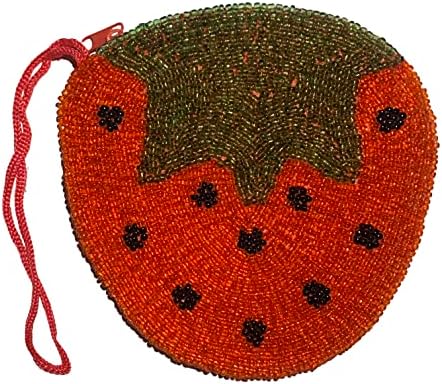 Strawberry Beaded Coin Purse Pouch Cute Coin Purse Wallet with Zip Close Best Gift for Women And Girl