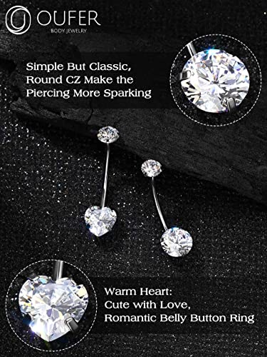 OUFER Titanium Belly Button Rings, Long Belly Piercing Jewelry, Clear CZ Belly Rings, Internally Thread Navel Piercing Jewelry For Women Men4