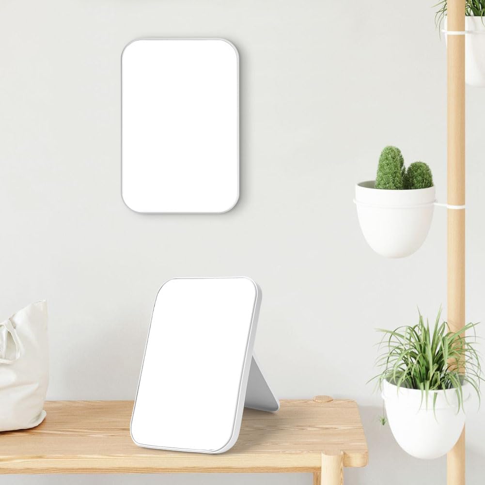 Miroir Super HD 20x13.4 cm Pliable Portable Maquillage Support Blanc