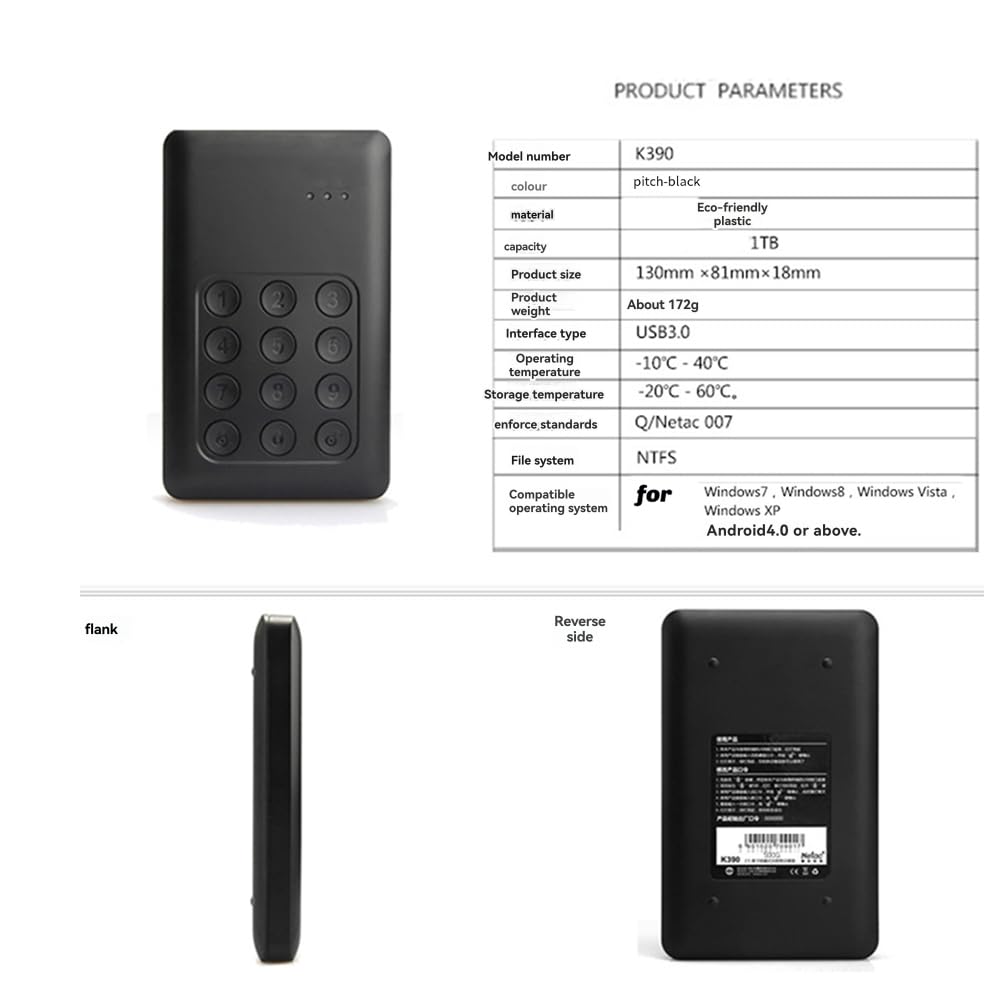 Disco rigido esterno portatile 2.5'' K390 Encryption HDD Digital 1TB per computer portatile, PC.