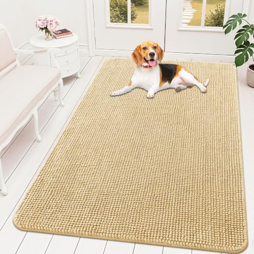 Image of OLANLY Dog Door Mat for Muddy Paws 59x35, Absorbent Chenille Mud Doormat