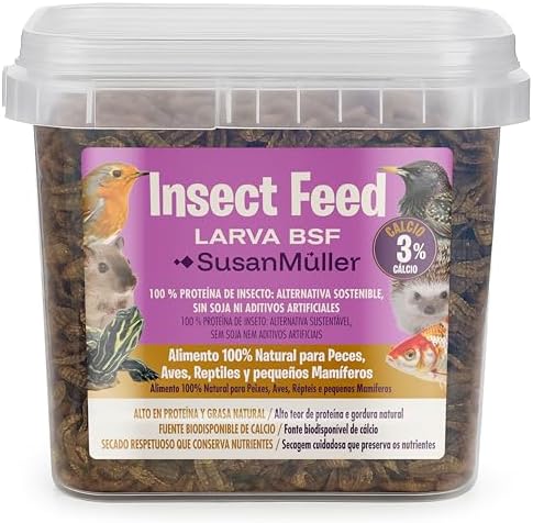 Larvas de Mosca Soldado Negra Deshidratadas - Proteína Natural para Reptiles, Aves y Peces, Alta Densidad Nutricional, Sin Aditivos, Envase Reciclable - Bote 300 g
