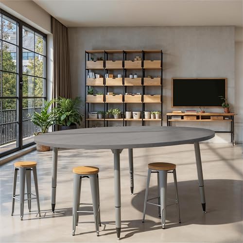 Image of Adapte Commercial Classroom Activity Table - 60 inch Round Woodgrain, ADA Compliant Tapered Legs with Glides & Casters, Adjustable Height 22-34 inch Wheelchair Accessible, School & Office Furniture