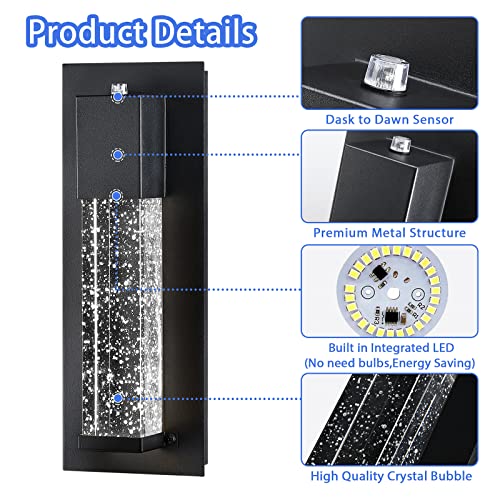 Dociueon Led Dusk To Dawn Outdoor Wall Light Fixture,Modern Exterior Wall Sconce Porch Lights 2 Pack, Outdoor Lights For House With Crystal Bubble Glass 13W 3000K For Patio Entryway #TOP3