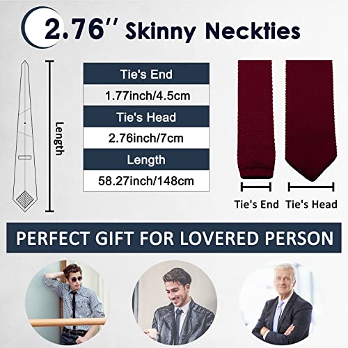 Image of Mantieqingway Pointed Knit Ties for Men Pure Color 2.76'' Skinny Neck Tie Formal Business Knitted Tie for Daily Wedding Party