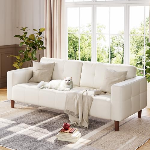 Image of GarveeHome 3-Seater Sofa Couch, 83 inch Wide Faux Leather Couch with Deep Seats