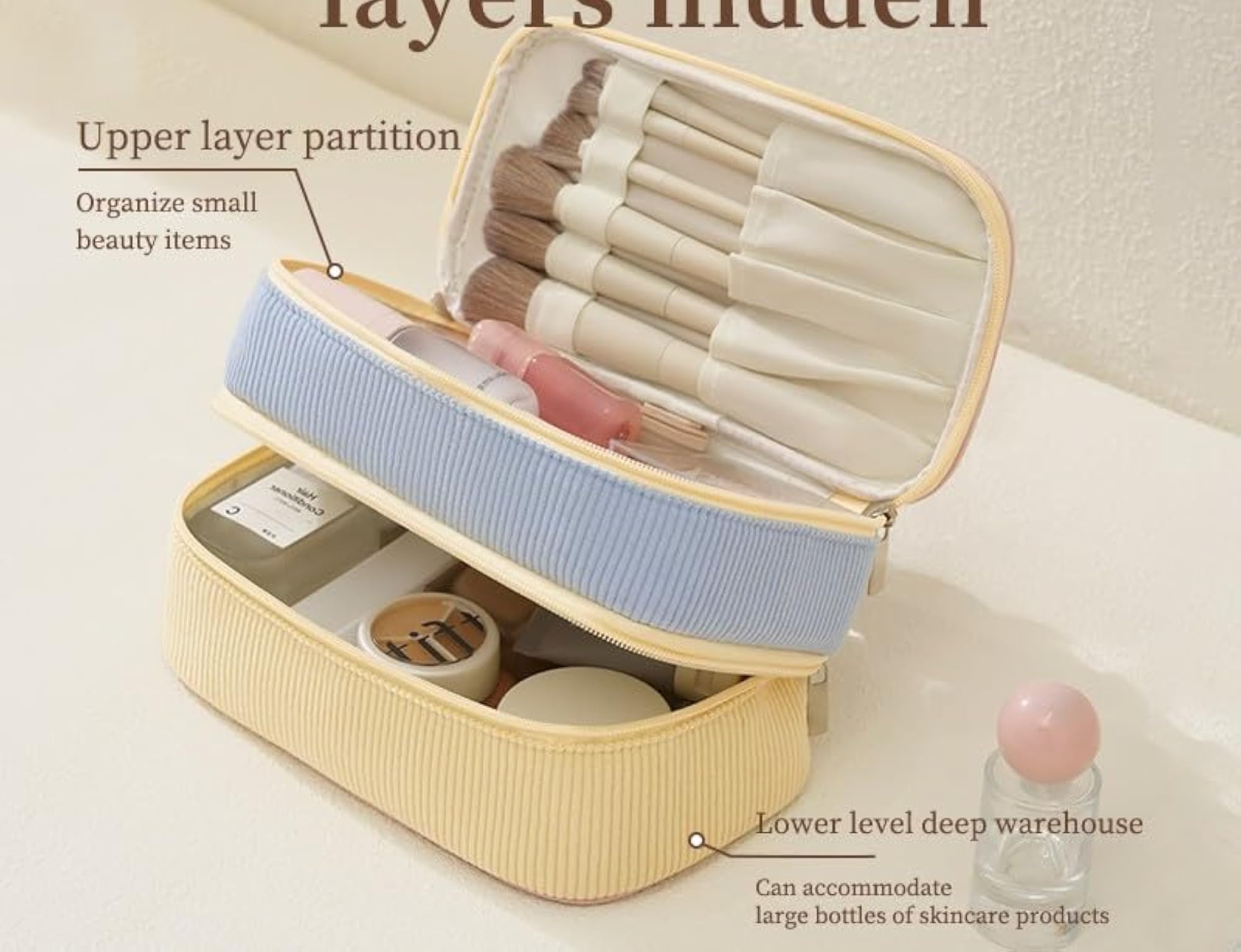 Micro Corduroy Makeup Organizer Bag for Women