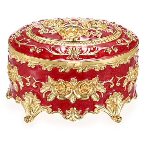 Hipiwe HPWSN00941 Oval Jewelry Box Classic Metal Trinket Organizer Ring Storage Box cover