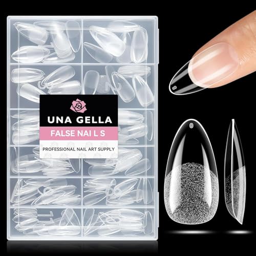UNA GELLA Mandel Nail Tips 216 Stück 12 Größen Nageltips für Gelnägel Acrylic Soft Gel Nail Tip für Volle Abdeckung Von Acryl Nägel Französische Nail Tips für Nagelkunst Heimwerker Nagelstudio