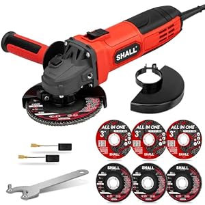 SHALL 4-1/2 Inch 11000 RPM Angle Grinder 4Amp with 2 Guards, 3 Cutting Discs, 3 Grinding Wheel, Non-Slip Handle, Wrench and Carbon Brush for Metal and Wood