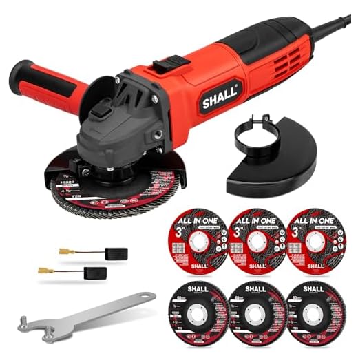 SHALL 4-1/2 Inch 11000 RPM Angle Grinder 4Amp with 2 Guards, 3 Cutting Discs, 3 Grinding Wheel, Non-Slip Handle, Wrench and Carbon Brush for Metal and Wood
