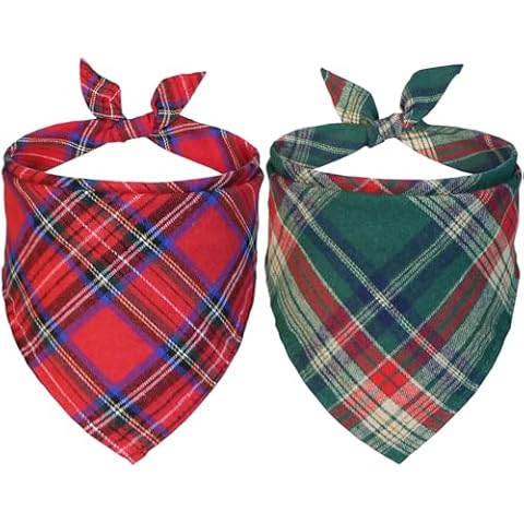 JOTFA 2 Pack Christmas Dog Bandanas, Multi Sizes Plaid Dog Christmas Bandana Scarf Holiday Christmas Bandanas for Small Medium Dogs (Christmas-1, Small) Cover