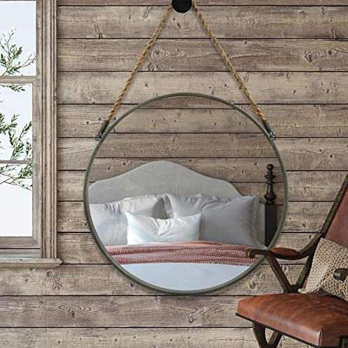 POZINO Round Hanging Mirror, Circle Wall Mirror with Rope, 20 Inch Farmhouse Mirrors for Bathroom Bedroom Living Room Entryway Home Decor, Grey - Image 5