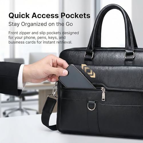 Image of Men's Leather Laptop Bag 15 IN, Water-Resistant Briefcase Messenger Bag for Work, Business, Shoulder Crossbody Office Satchel