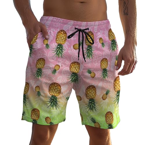 TENGBOKY Mens Upside Down Pineapple Swim Trunks with Liner Bathing Suits 9 Inch Inseam Swimsuits Board Shorts Swimwear