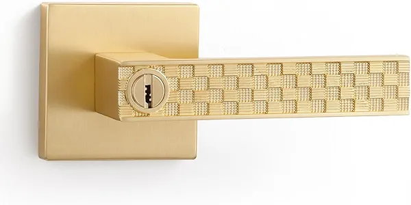 MRML Brushed Gold Keyed Entry Door Handle with Lock and Key, Front Entrance Exterior Gold Door Lever, Interior Bedroom Door Lock, Zinc Alloy Door Handle, 1 Pack