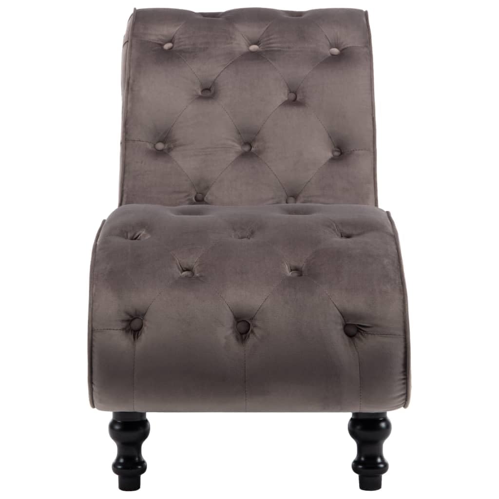Chaise Longue in velluto grigio con design ergonomico a frange, 145 x 52 x 77 cm, imbottitura, sedia da salotto, camera da letto, zona relax e camera degli ospiti