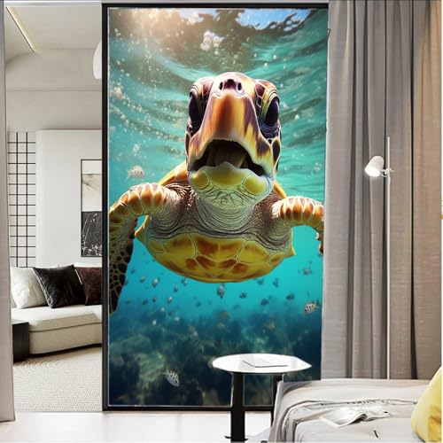 Vinilo para ventana efecto esmerilado con tortuga marina vintage 17.7x23.6 pulg miniatura 3