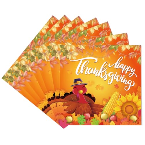 Thanksgiving Servietten Papier 20 Stück Thanksgiving Servietten Orange Winterservietten Tischdeko 33x33cm Thanksgiving Deko Fröhliche Thanksgiving Napkins Papierservietten für Thanksgiving Day Party
