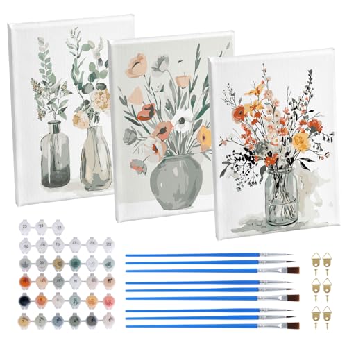 Vandicka 3 piezas Pintura por números para adultos, 30 x 40 cm Pintura por números de flores, juego de lienzos para pintura al óleo DIY, incluye pinceles y pinturas acrílicas para decoración del hogar