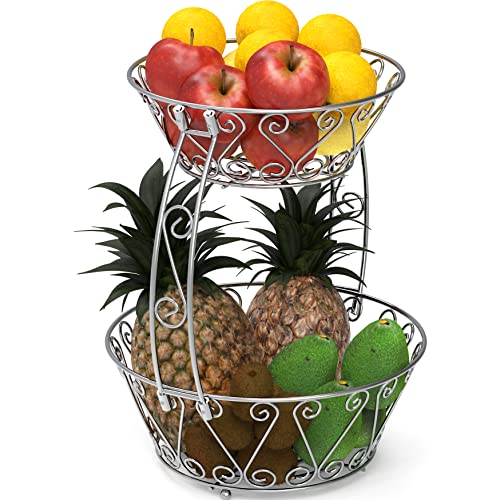 Simple Houseware 2-Tier Countertop Fruit Basket Bowl Storage, Chrome #TOP5
