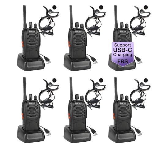 BAOFENG BF-88A Walkie Talkies Handheld FRS Radio License-Free Walkie Talkie for Adults Long Range 16 Channels Two Way Radio with USB C Charger Pack of 6